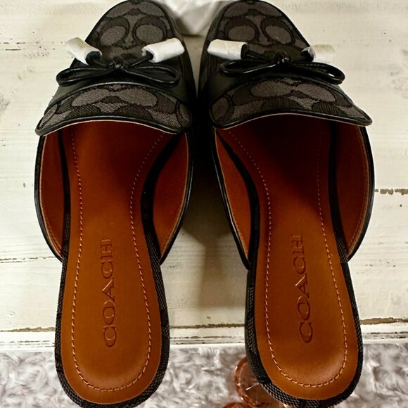 NWT COACH Black Textured Jacquard Logo Slides / Mules - SZ. 7.5 - Picture 5 of 9